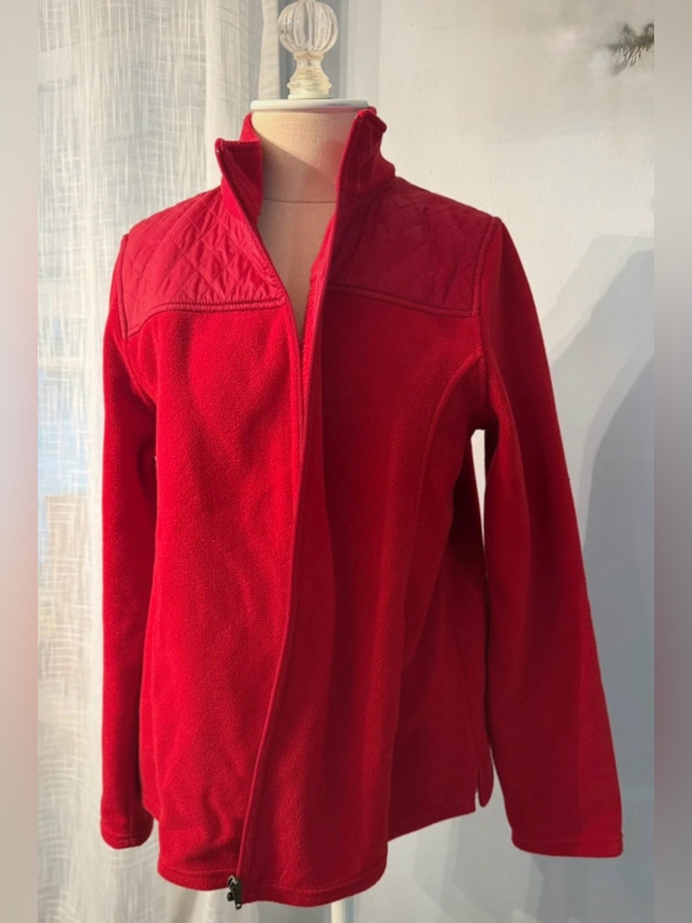 Talbots Red Quilted-Shoulder Fleece Jacket